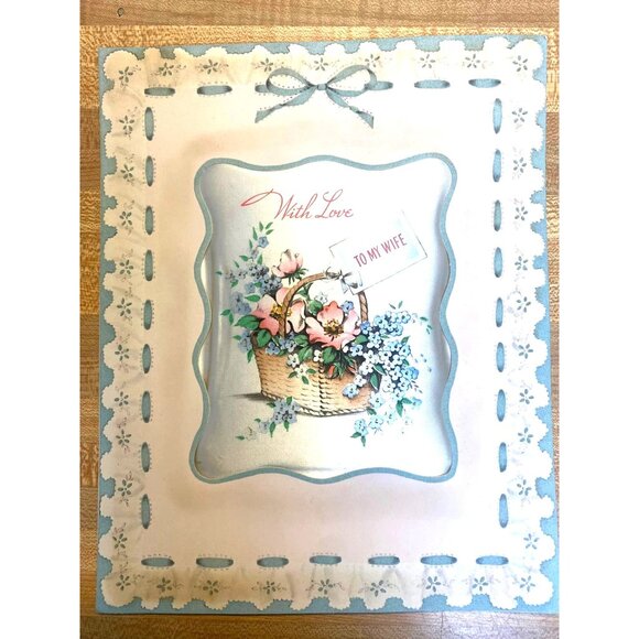 Vintage Greeting Card To My Wife Romantic Sentiment With Floral Basket Design In - Picture 1 of 10